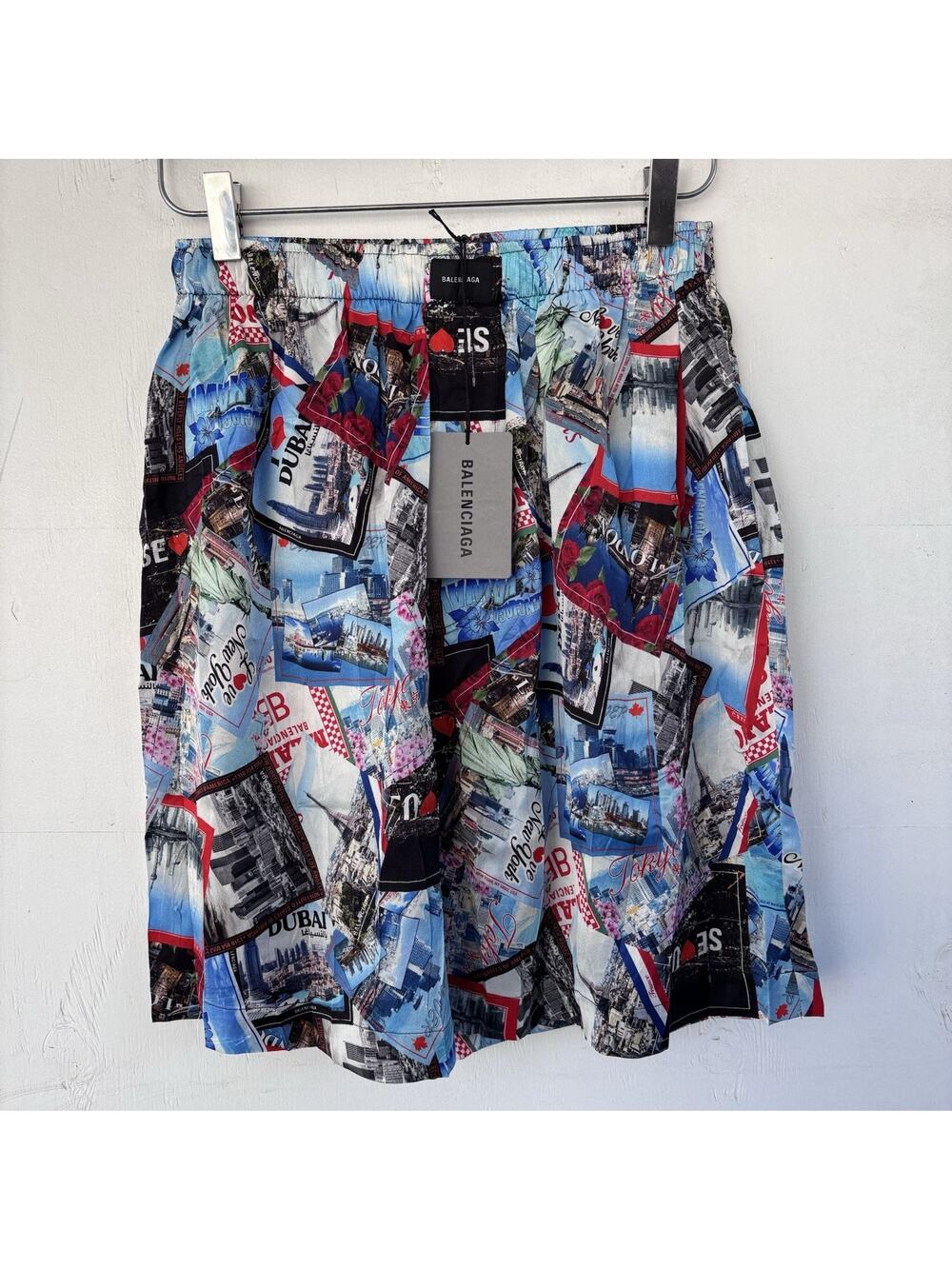 Balenciaga Unisex Postcard City Silk Shorts Multicolor Sz 46 US XS